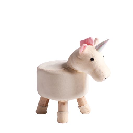 Pouf unicorno per bambini Leone Living pouf unicorn bianco e rosa gambe in legno Pouf velluto cameretta rivestimento sfoderabile 